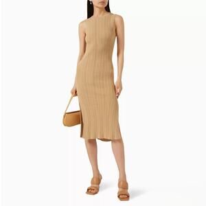 ALOHAS Breezy Ribbed Midi Dress Toasted Almond Tan Ribbed Knit SZ S